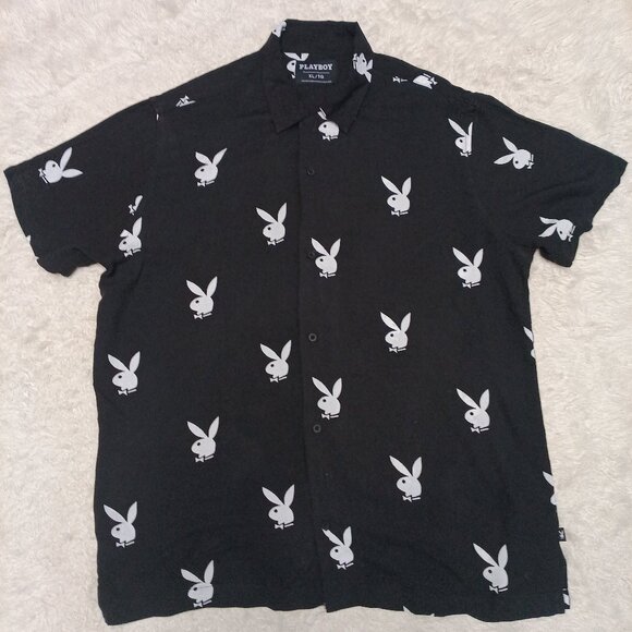 Playboy Man's Black and White Logo Button up Shirt Size XL - Picture 2 of 9